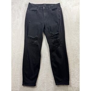 Judy Blue Womens Boyfriend Distressed Black Denim Jeans 14W Meas:‎ 32x27